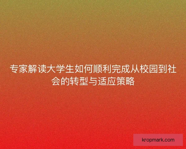 专家解读大学生如何顺利完成从校园到社会的转型与适应策略